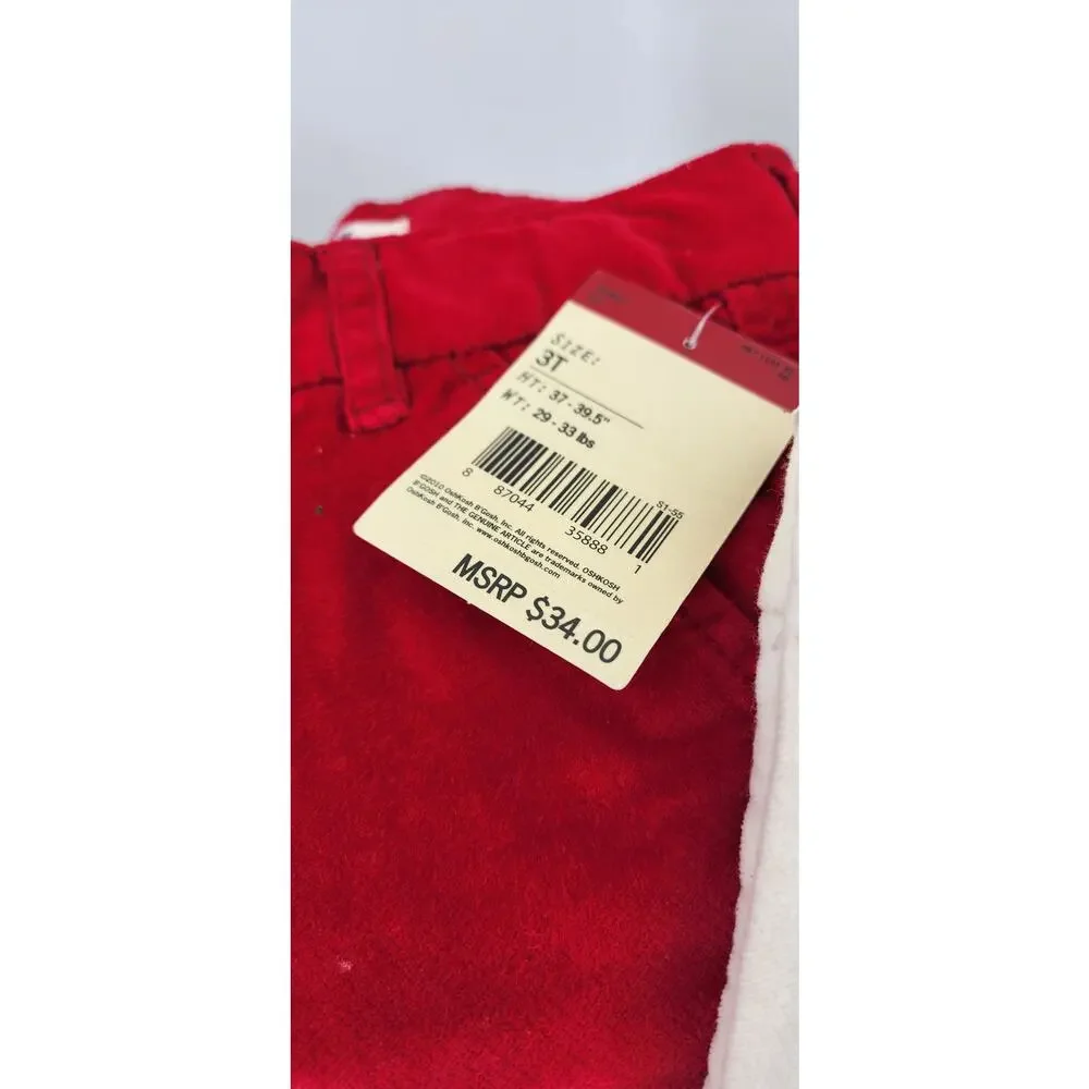 Lot Of 2 New OshKosh B'Gosh Girls Crushed Velvet Pants Size 3T Red, White/ Ivory